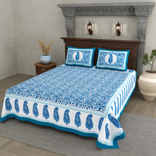 Paisley Buta Cotton Bedsheet – Turquoise Blue Royal Charm