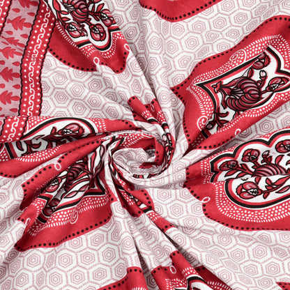 Red Mughal Motif - Double Size - 100% Cotton Bedsheet
