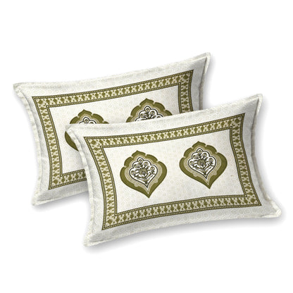 Olive Green Mughal Motif - Double Size -  100% Cotton Bedsheet