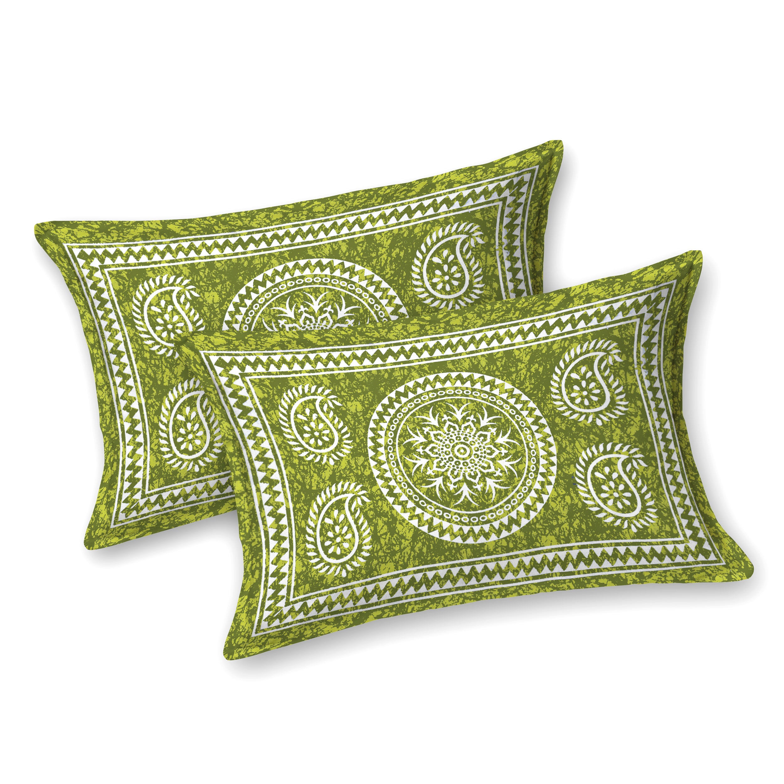 Green Paisley Mandala Print Cotton Bedsheet