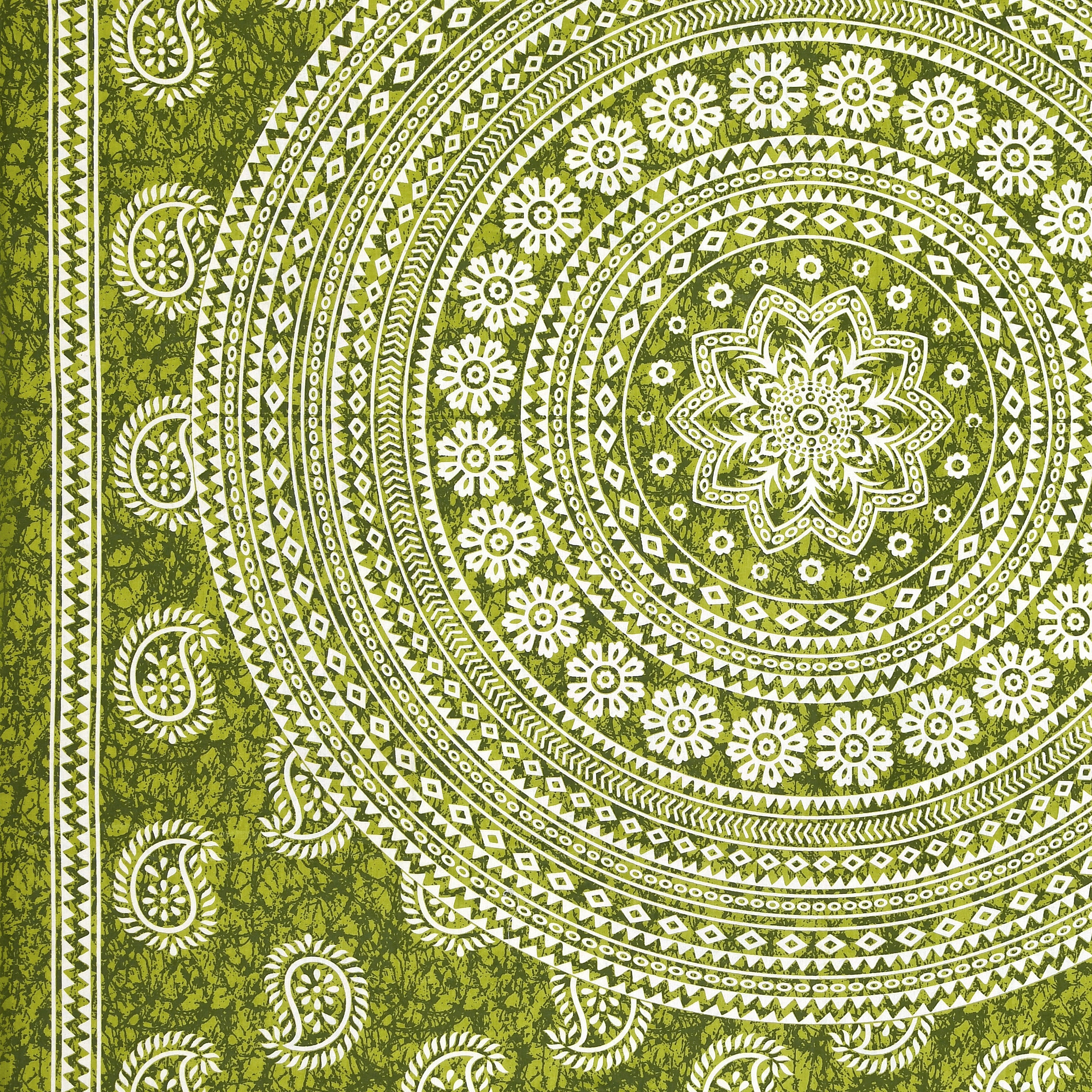Green Paisley Mandala Print Cotton Bedsheet