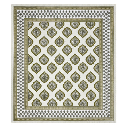 Olive Green Mughal Motif - Double Size -  100% Cotton Bedsheet