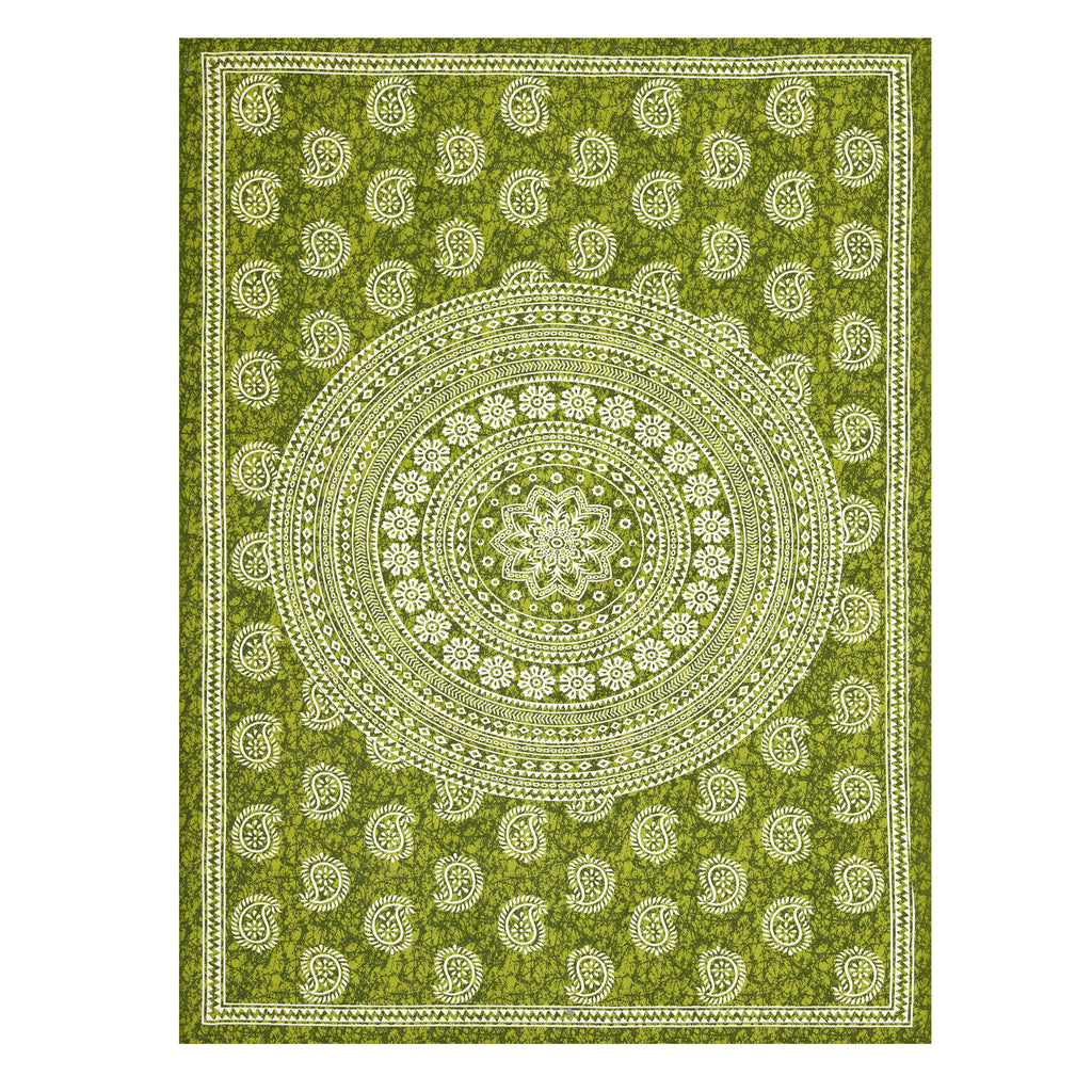 Green Paisley Mandala Print Cotton Bedsheet