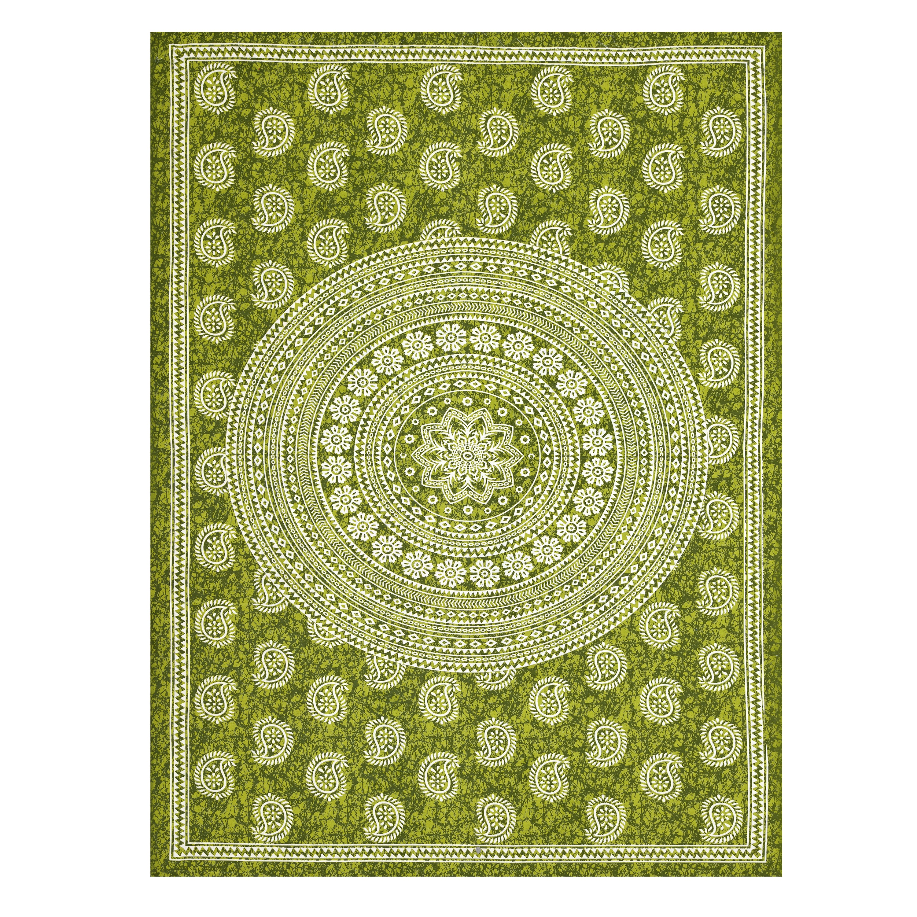 Green Paisley Mandala Print Cotton Bedsheet