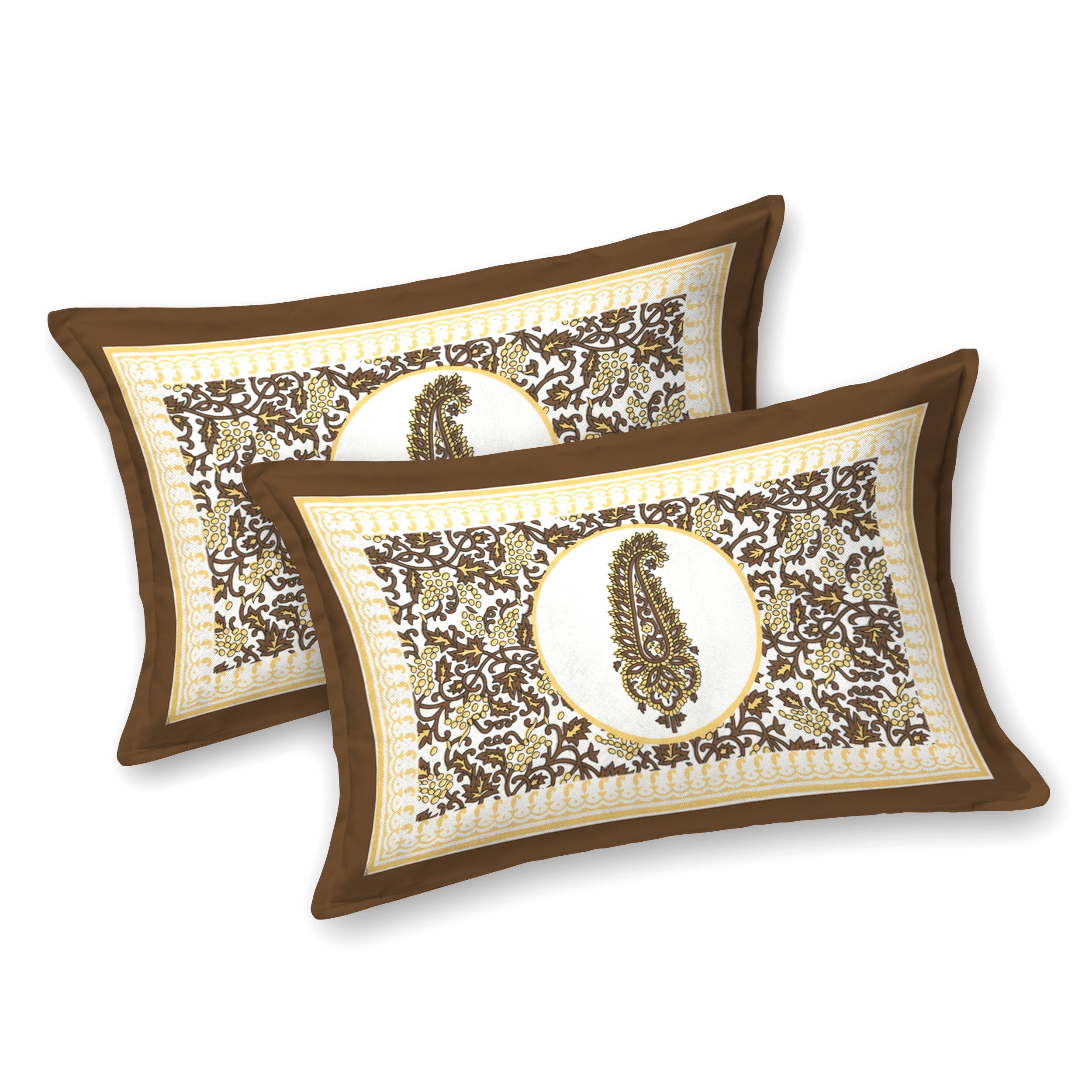 Paisley Buta Cotton Bedsheet – Antique Gold & Coffee Elegance