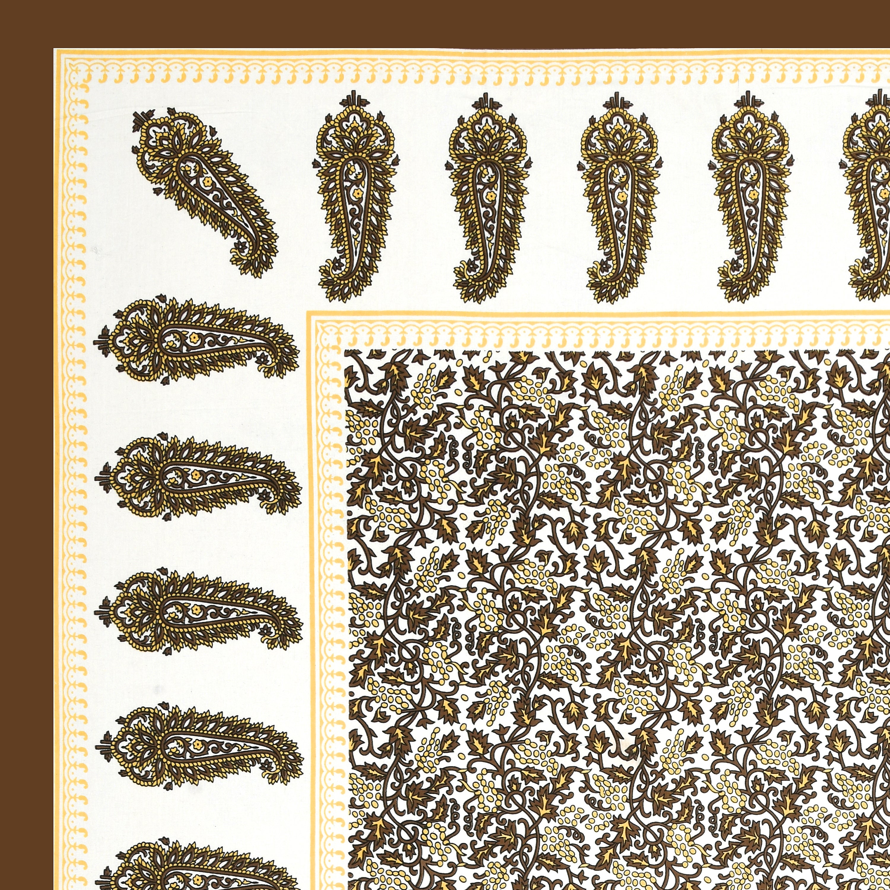 Paisley Buta Cotton Bedsheet – Antique Gold & Coffee Elegance