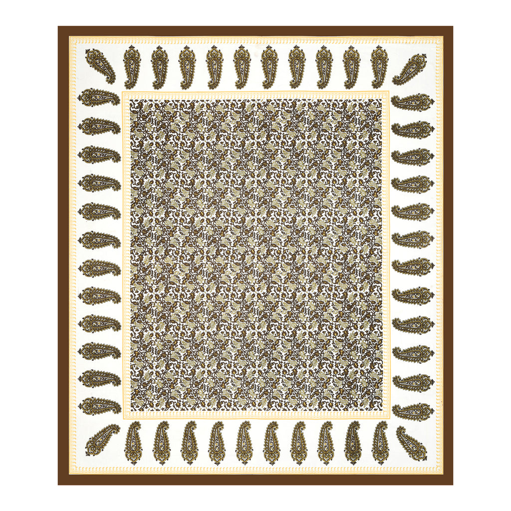 Paisley Buta Cotton Bedsheet – Antique Gold & Coffee Elegance