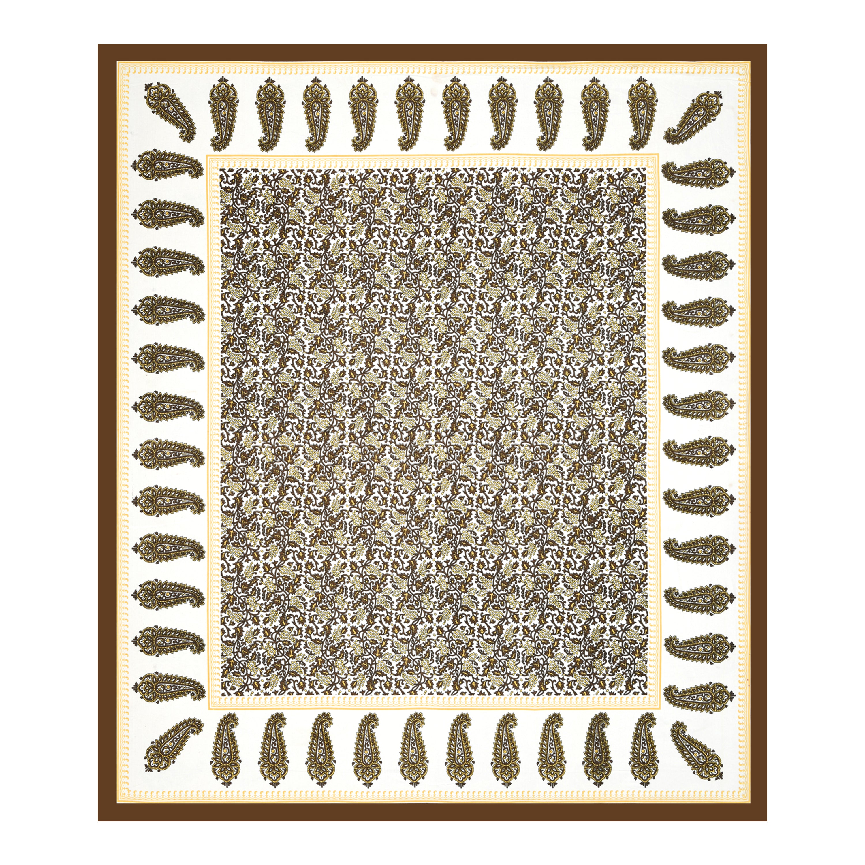Paisley Buta Cotton Bedsheet – Antique Gold & Coffee Elegance