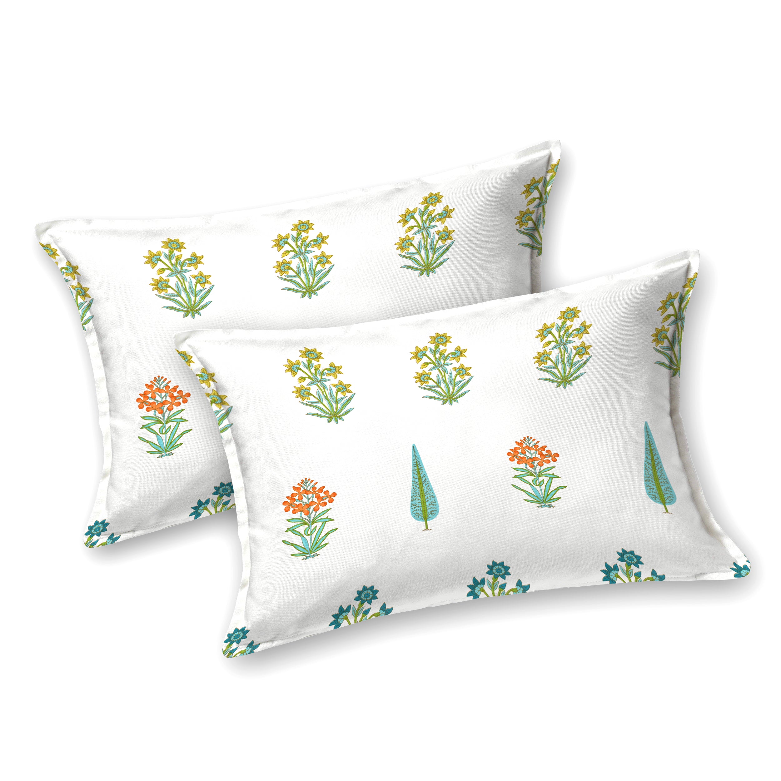 Turquoise Leaf Block Print Super King Bedsheet