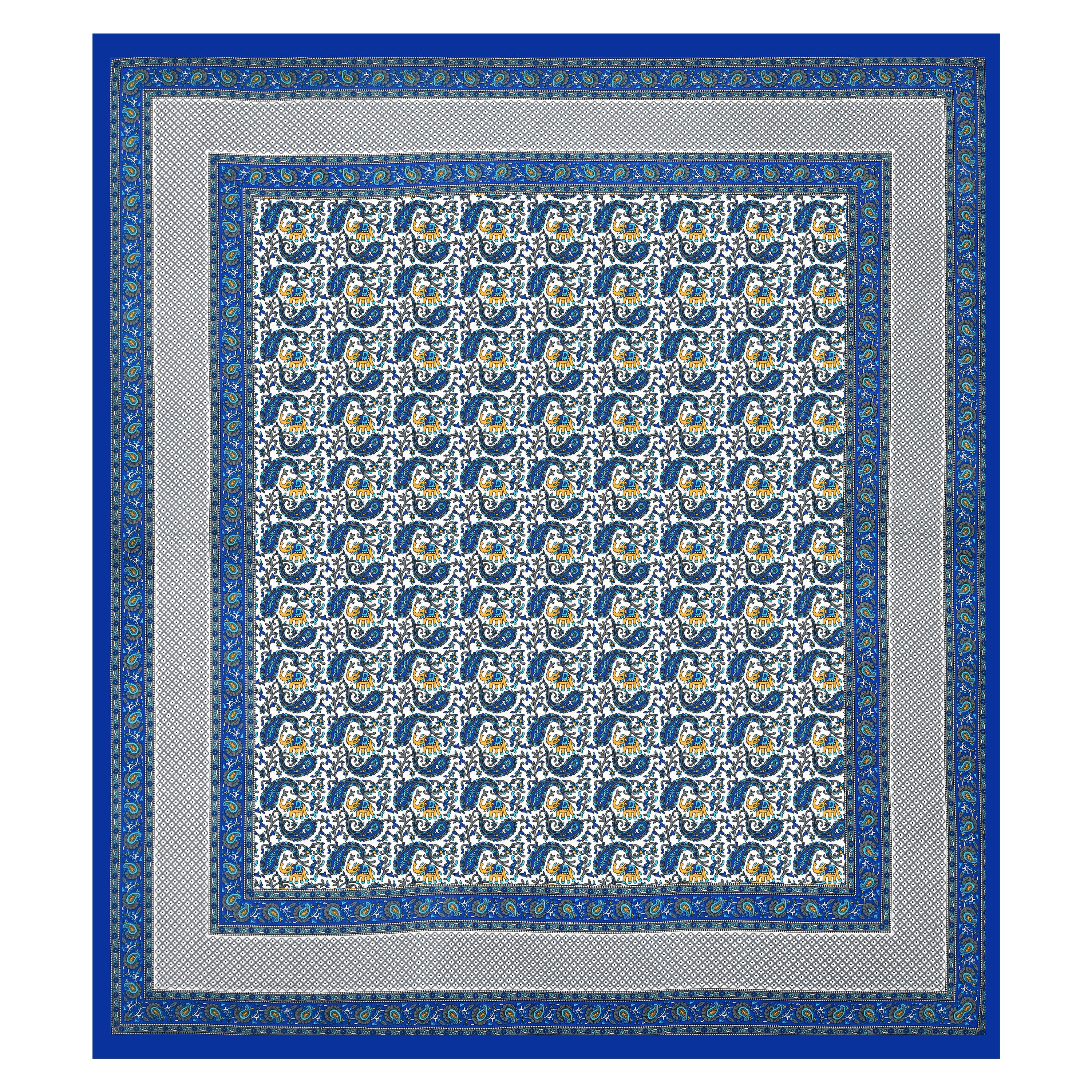 Royal Blue Reverie – Majestic Elephant Print Bedsheet in Pure Cotton