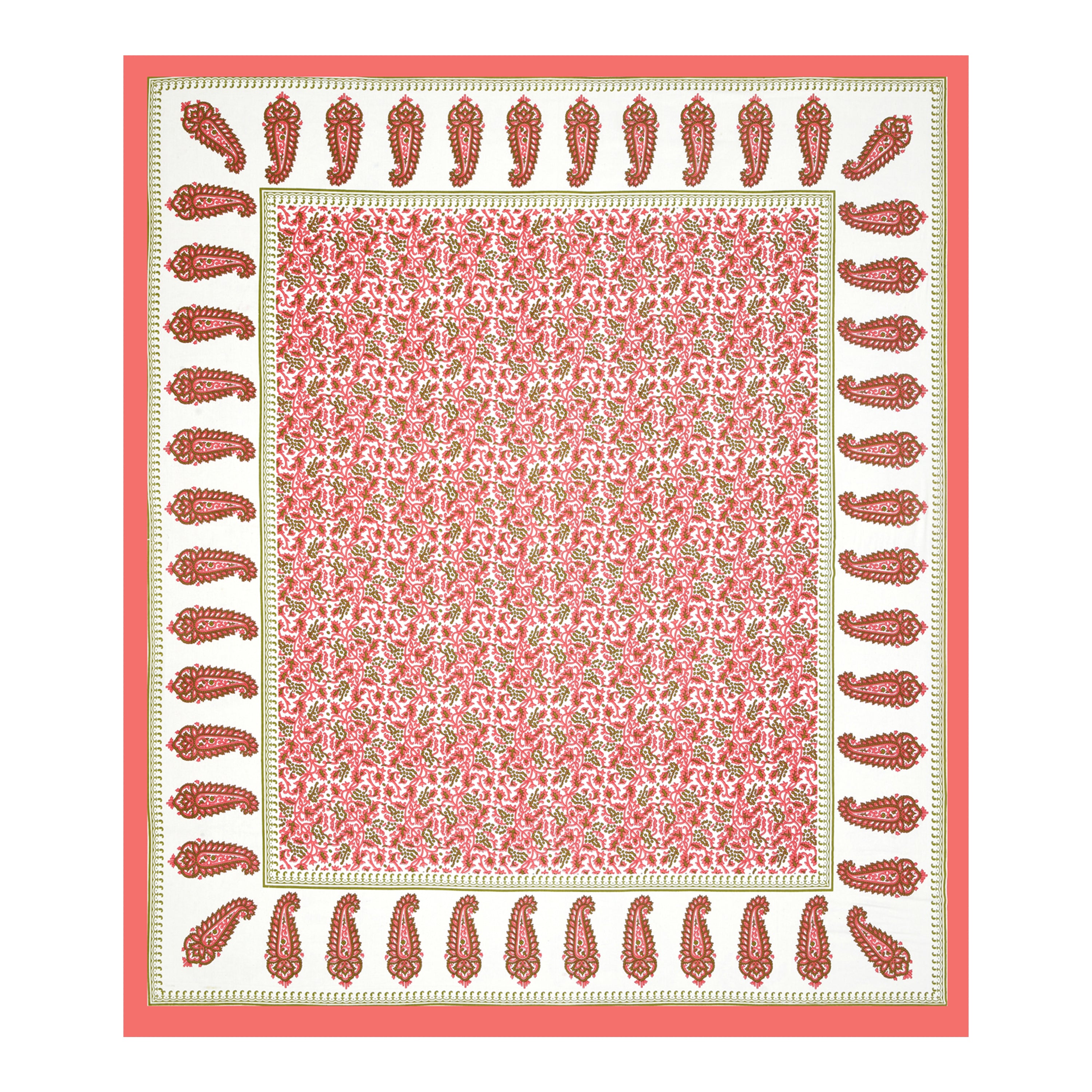 Paisley Buta Cotton Bedsheet – Coral & Olive Heritage Charm