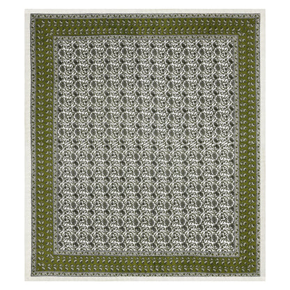 Verdant Charm – Olive Green Floral Symphony Bedsheet in Pure Cotton