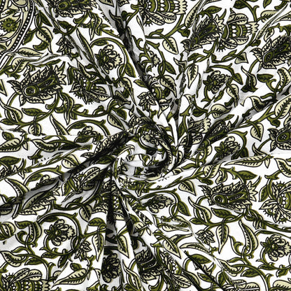Verdant Charm – Olive Green Floral Symphony Bedsheet in Pure Cotton