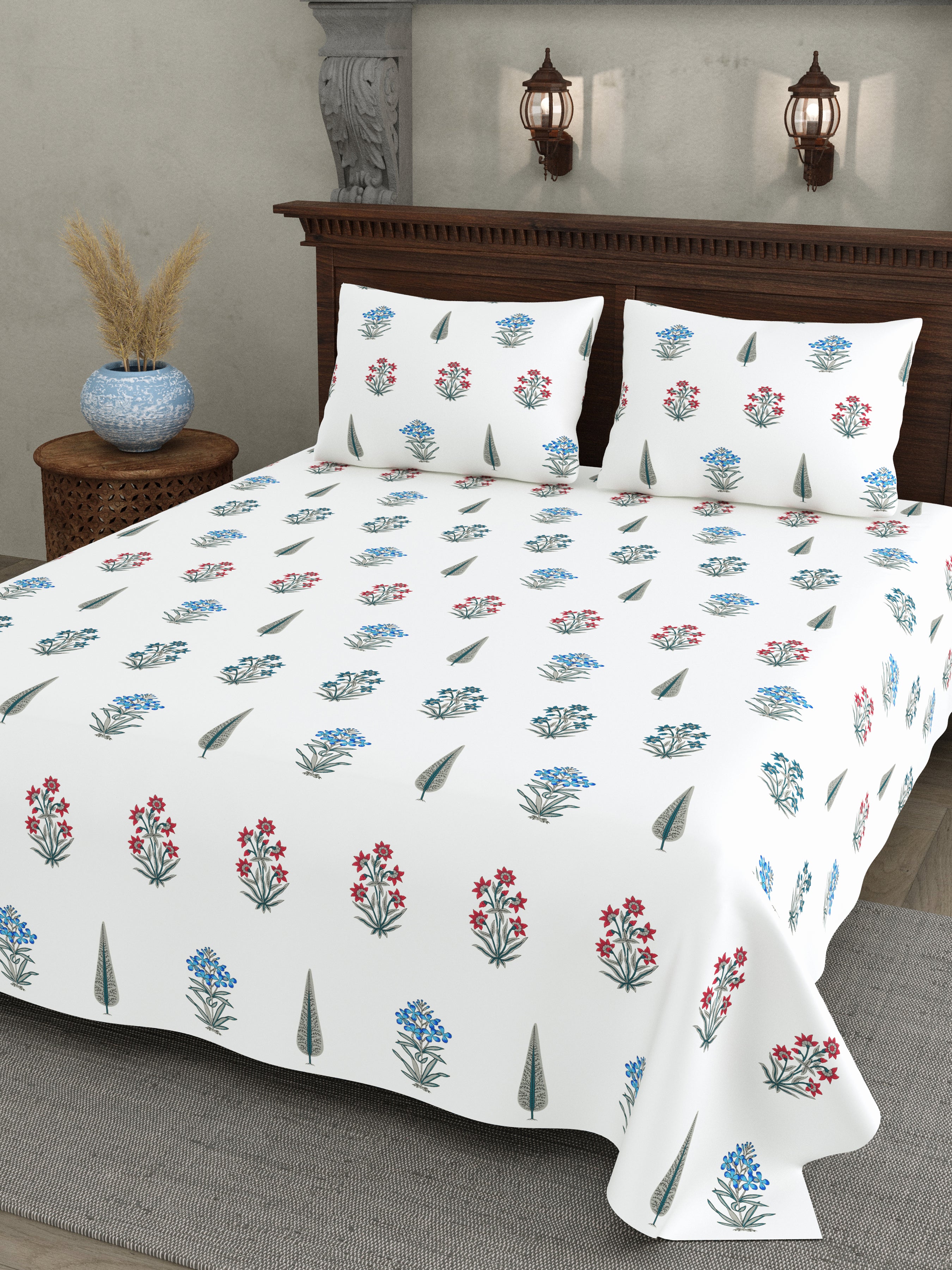Grey Leaf Block Print Super King Bedsheet