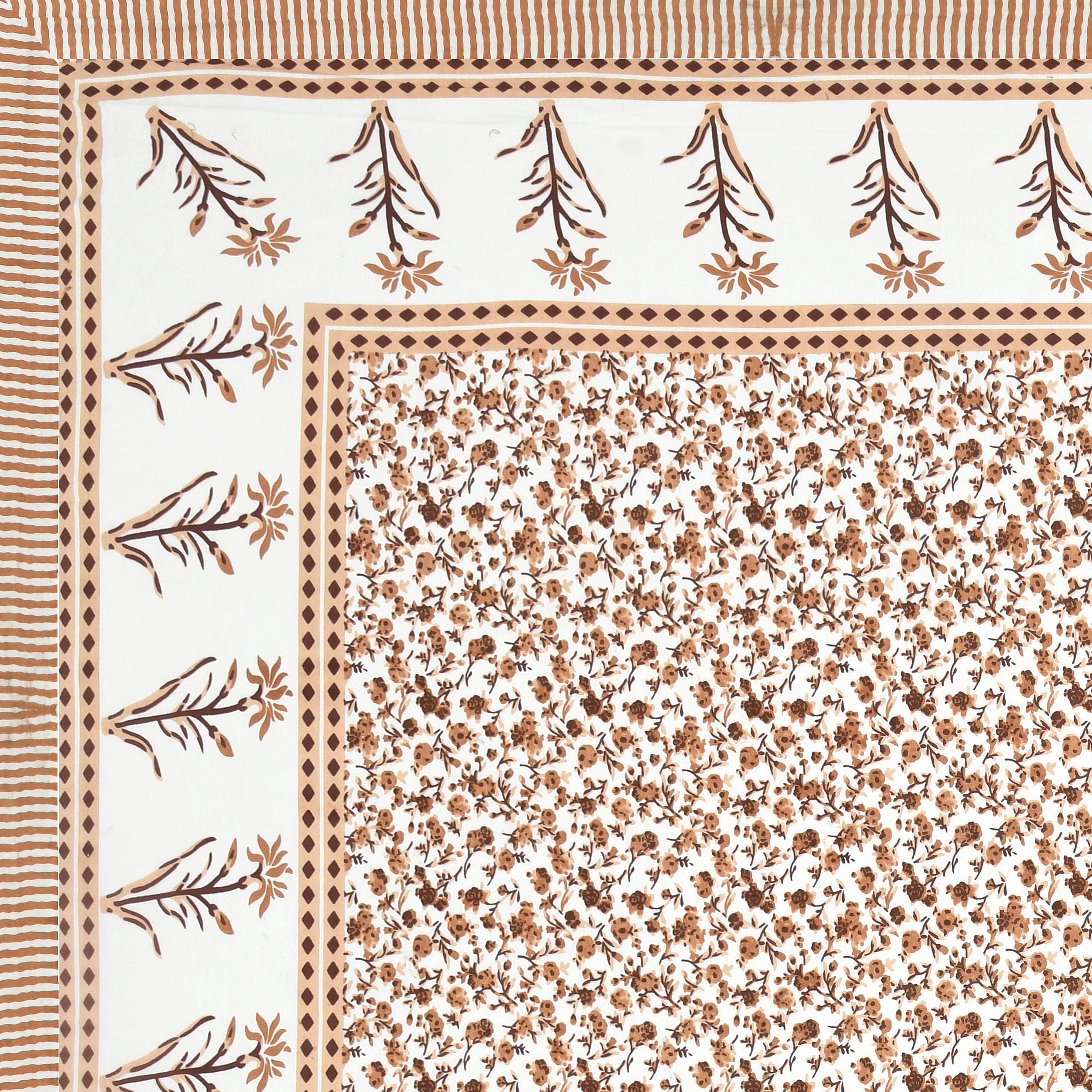 Jaipuri Floral Vine Cotton Bedsheet – Ochre Sand Serenity