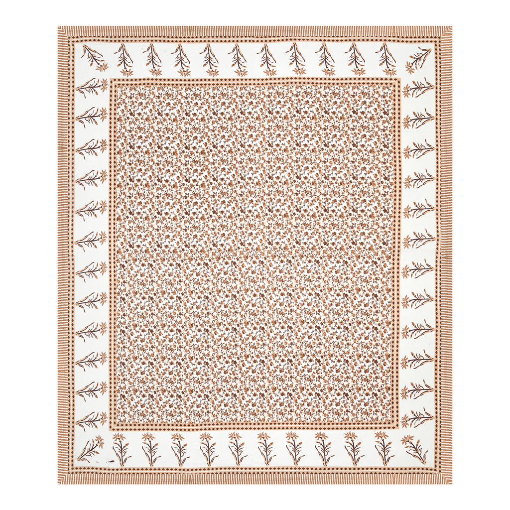 Jaipuri Floral Vine Cotton Bedsheet – Ochre Sand Serenity
