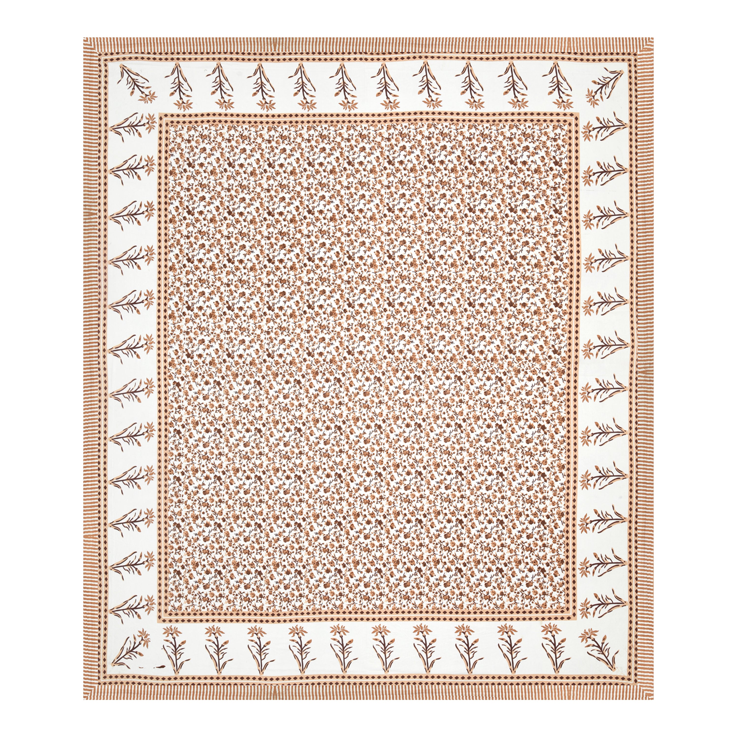 Jaipuri Floral Vine Cotton Bedsheet – Ochre Sand Serenity