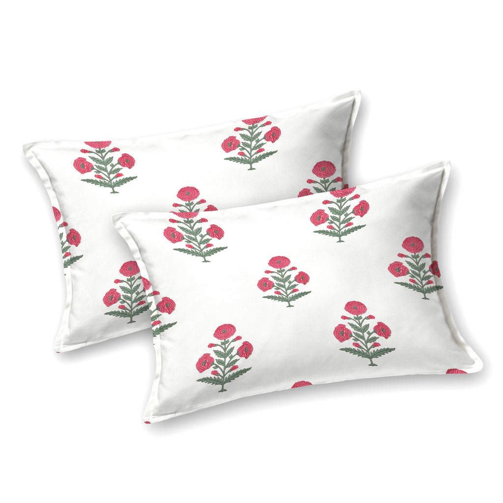 Pink Floral Block Print Cotton Super King Bedsheet