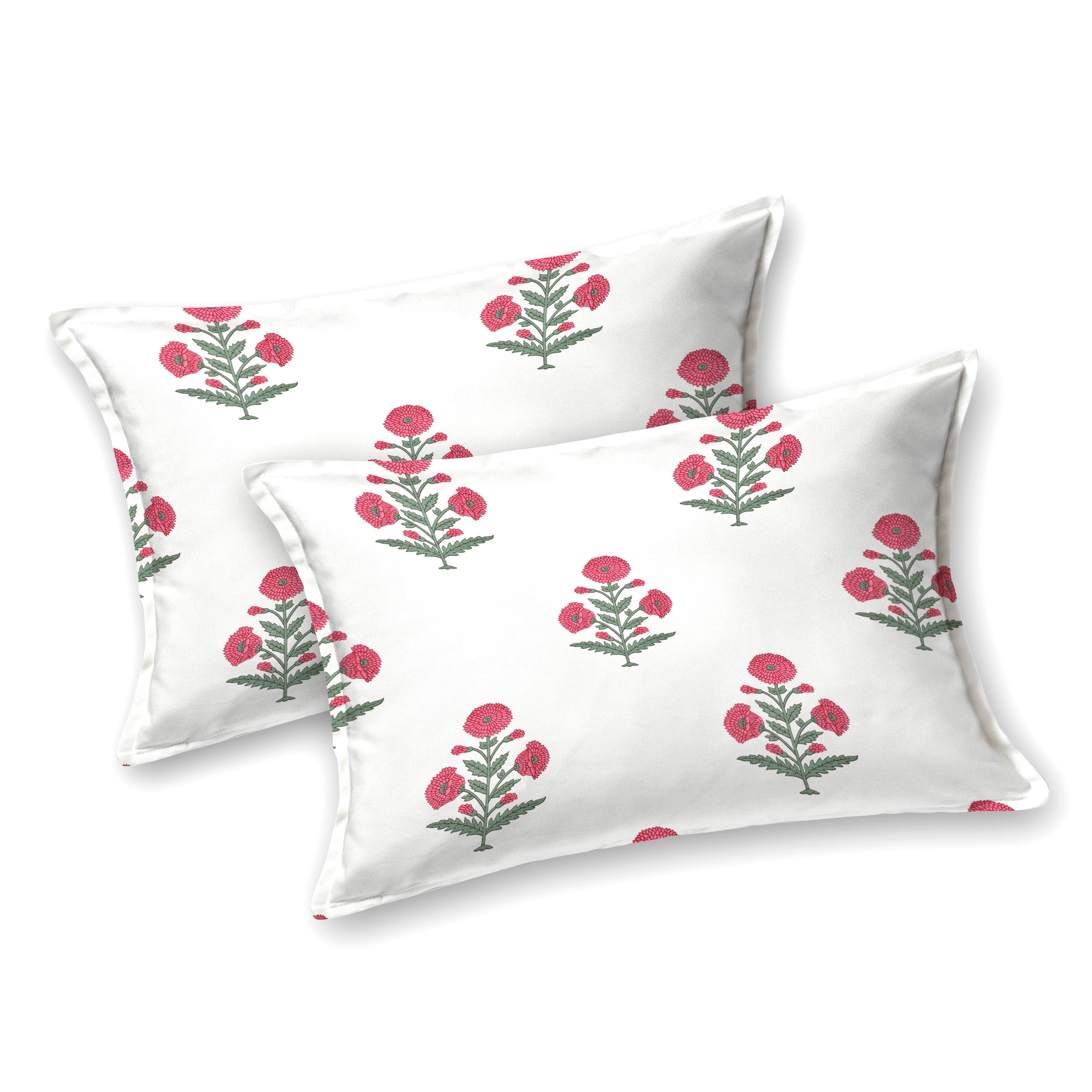 Pink Floral Block Print Cotton Super King Bedsheet