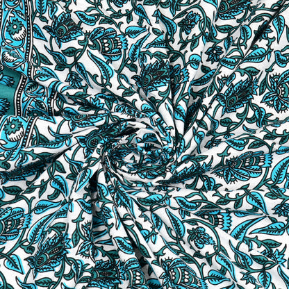 Teal Tranquility – Floral Cotton Bedsheet Set
