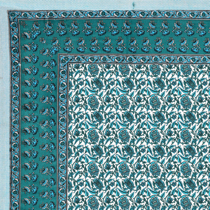 Teal Tranquility – Floral Cotton Bedsheet Set