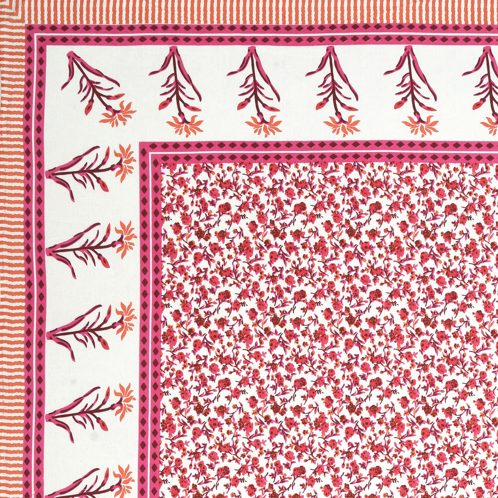 Jaipuri Floral Vine Cotton Bedsheet – Gulabi Meadow Charm