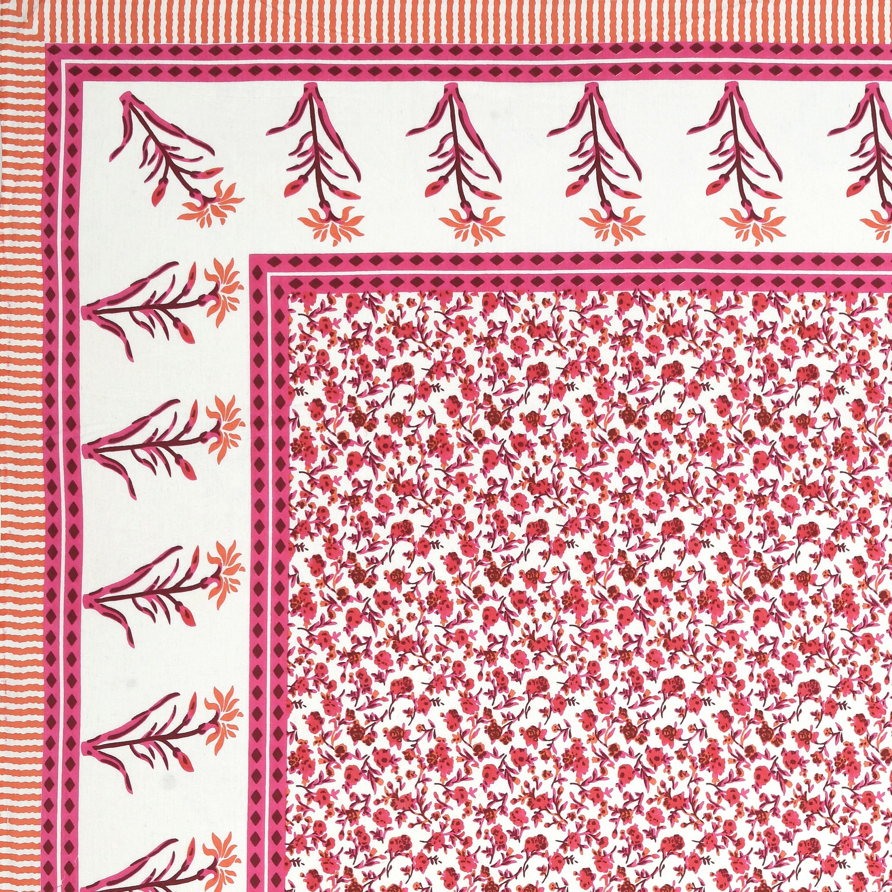 Jaipuri Floral Vine Cotton Bedsheet – Gulabi Meadow Charm