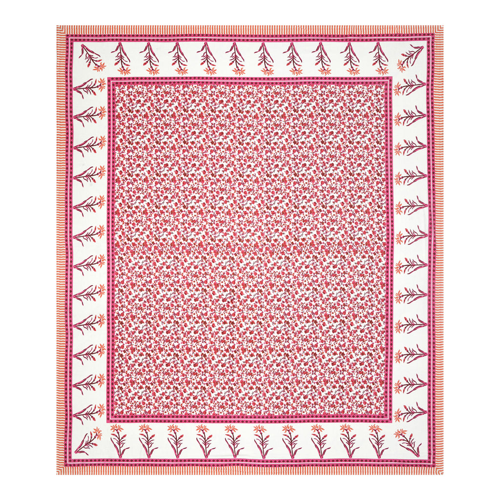 Jaipuri Floral Vine Cotton Bedsheet – Gulabi Meadow Charm