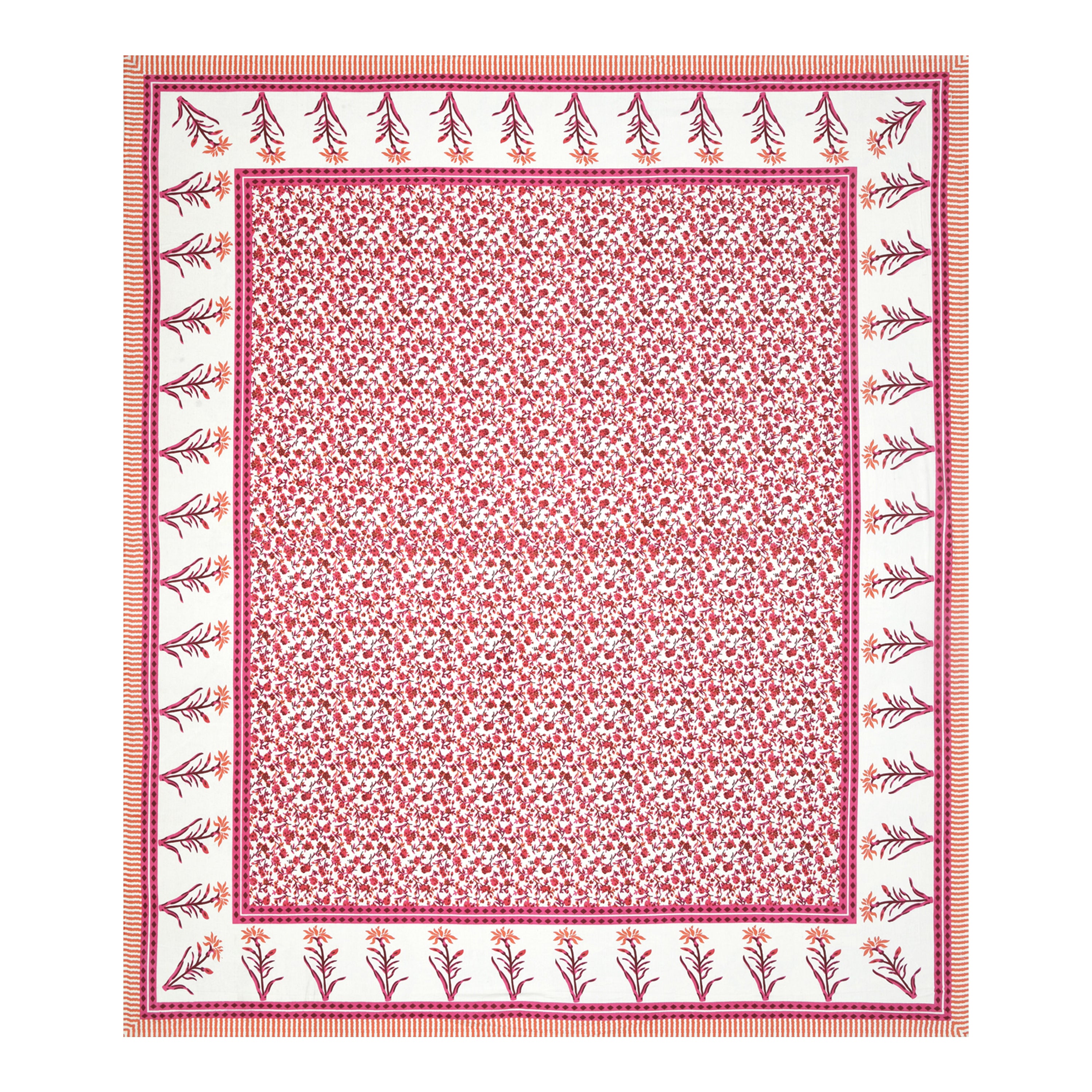 Jaipuri Floral Vine Cotton Bedsheet – Gulabi Meadow Charm