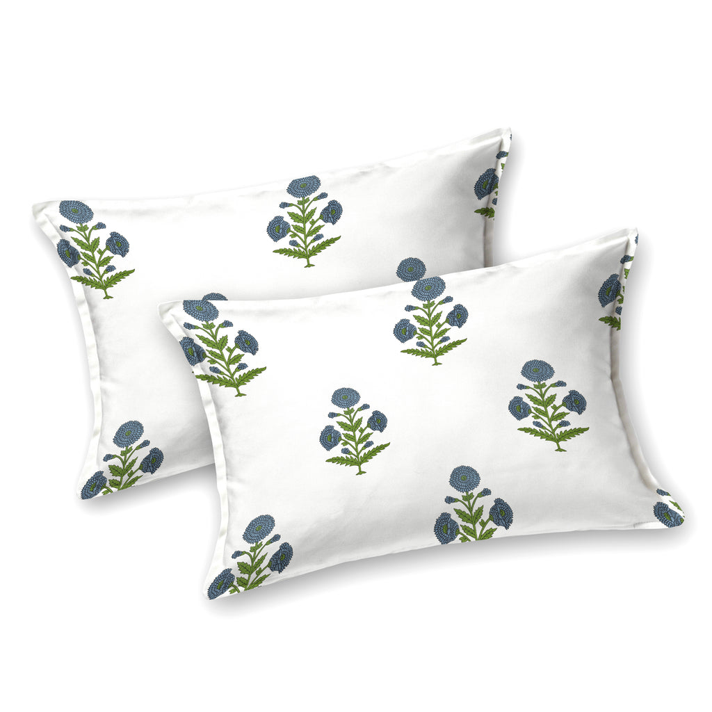 Blue Floral Block Print Cotton Super King Bedsheet