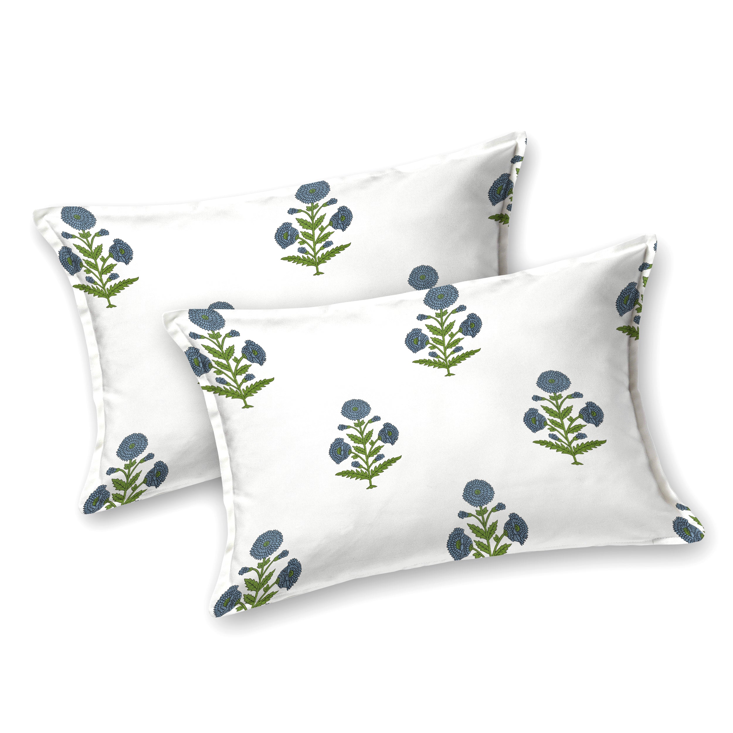 Blue Floral Block Print Cotton Super King Bedsheet