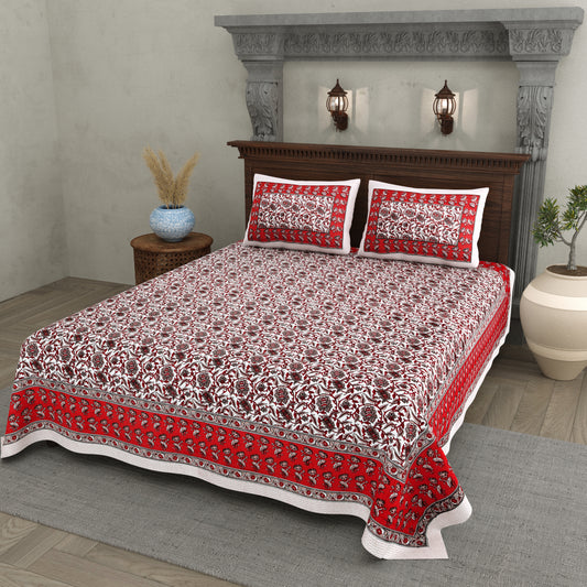 Scarlet Bloom – Red Floral Cotton Bedsheet Set