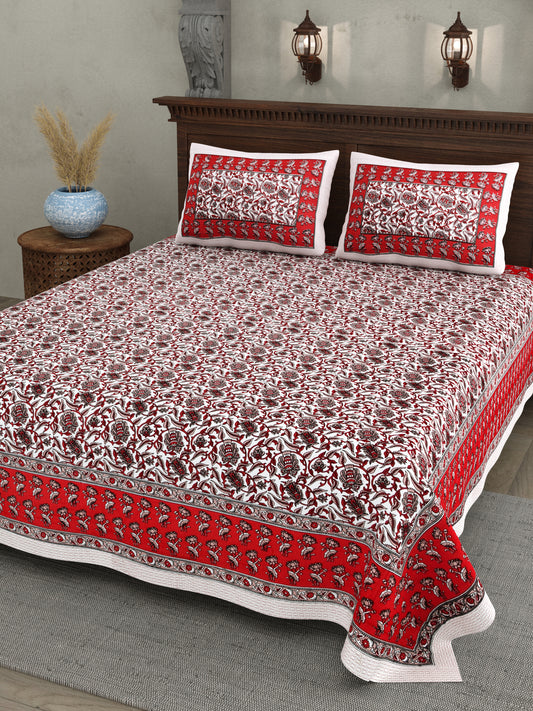 Scarlet Bloom – Red Floral Cotton Bedsheet Set