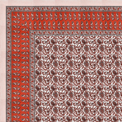 Classic Crimson Floral Cotton Bedsheet – Traditional Red & White Print