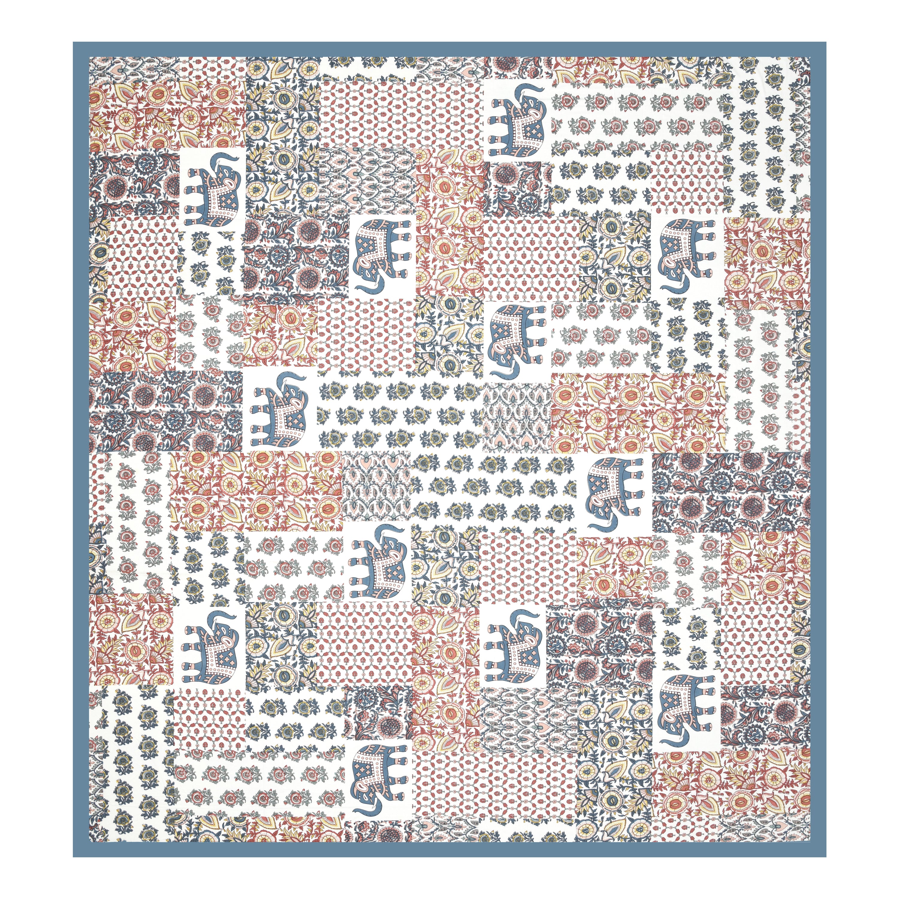 Multi-Color Elephant Patchwork Design King size bedsheet