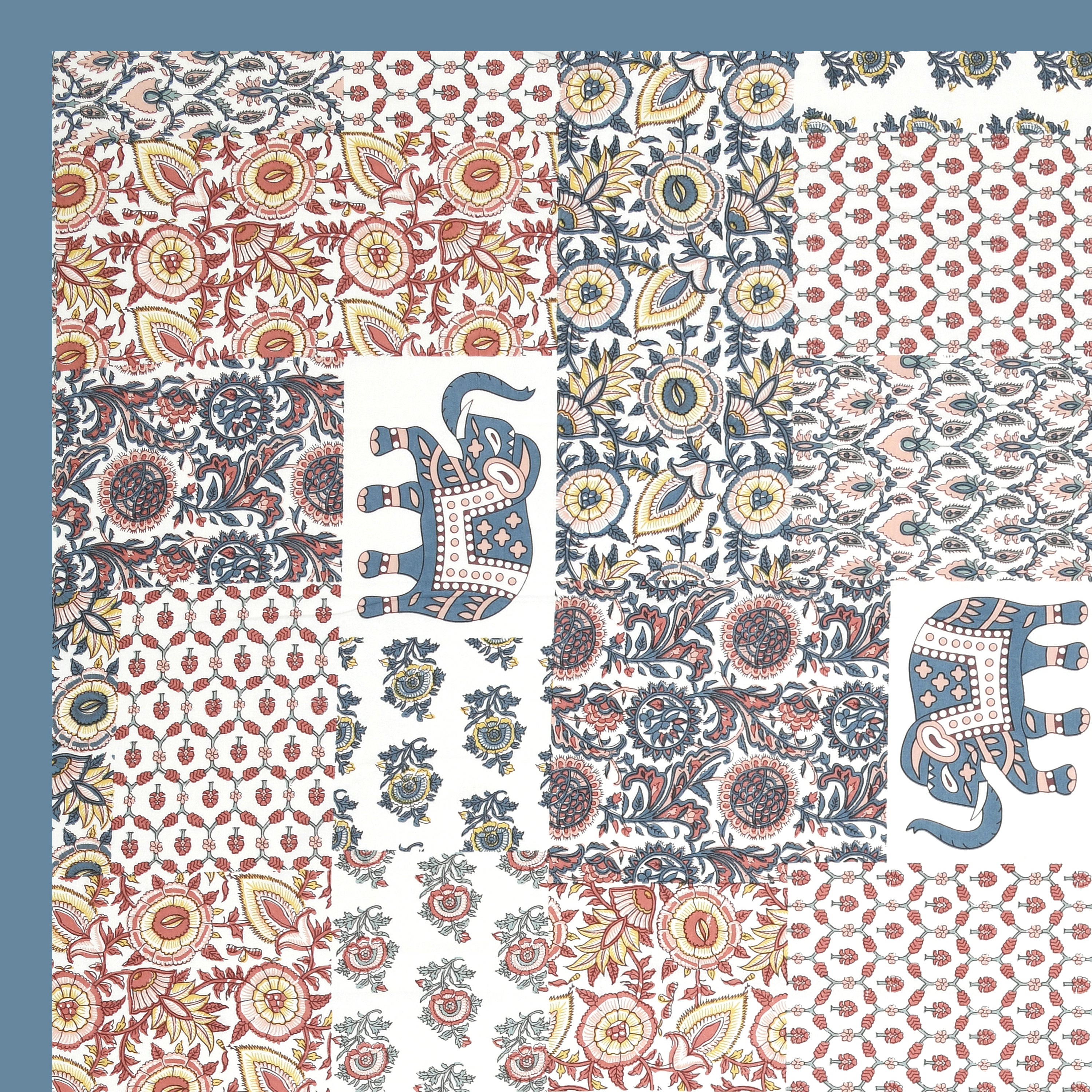 Multi-Color Elephant Patchwork Design King size bedsheet