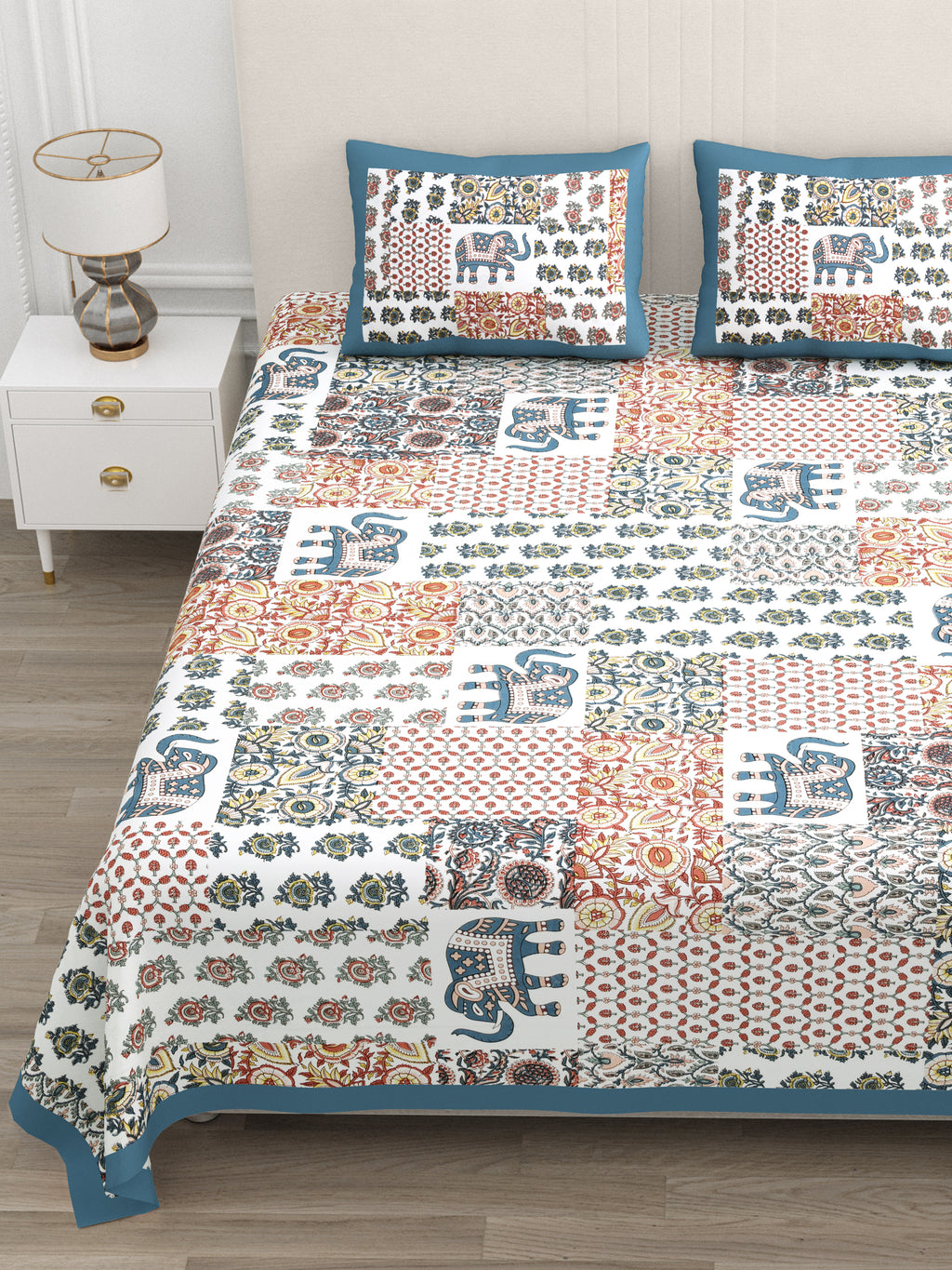 Multi-Color Elephant Patchwork Design King size bedsheet