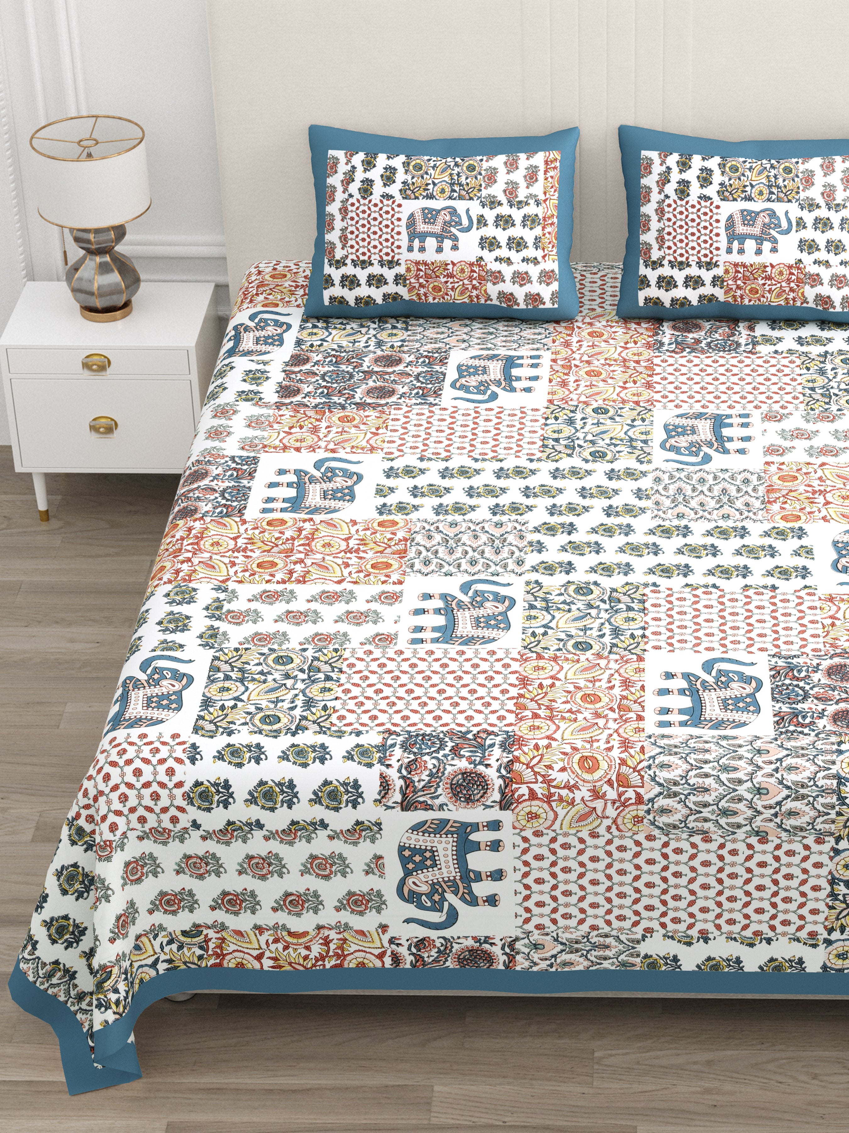 Multi-Color Elephant Patchwork Design King size bedsheet