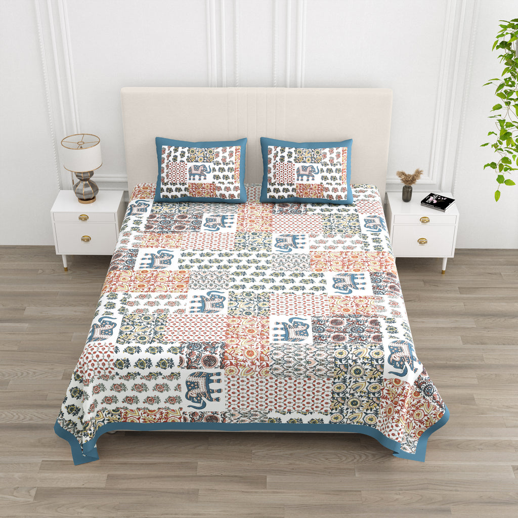 Multi-Color Elephant Patchwork Design King size bedsheet