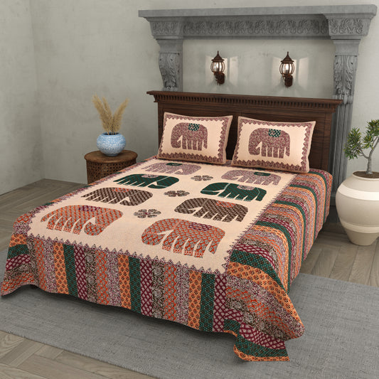 Elephant Motif Cotton Bedsheet – Multicolor Print