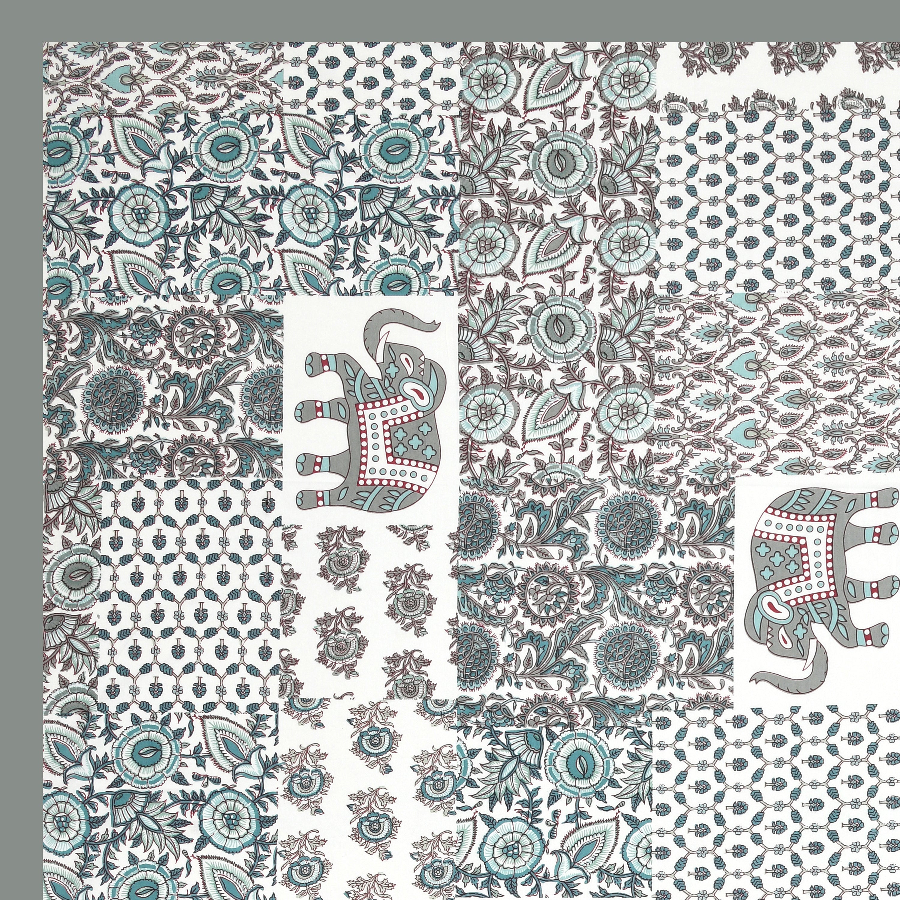 Grey Elephant Patchwork Design King size bedsheet