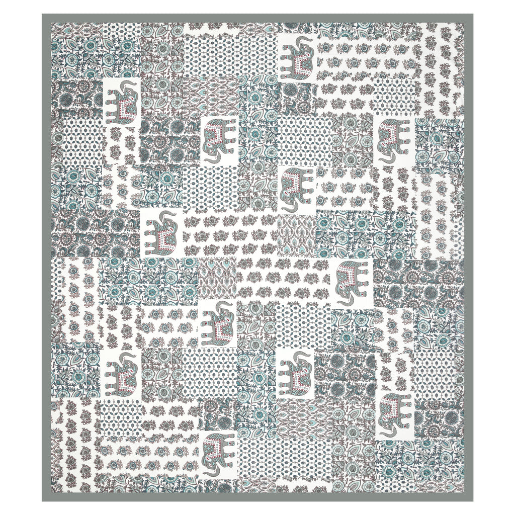 Grey Elephant Patchwork Design King size bedsheet