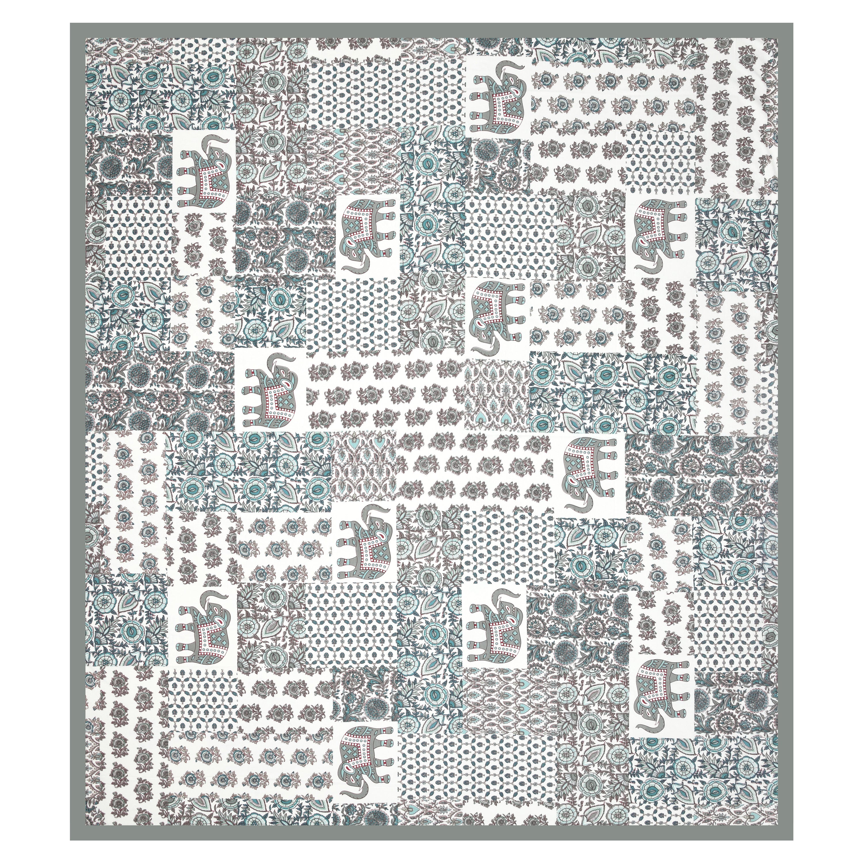 Grey Elephant Patchwork Design King size bedsheet