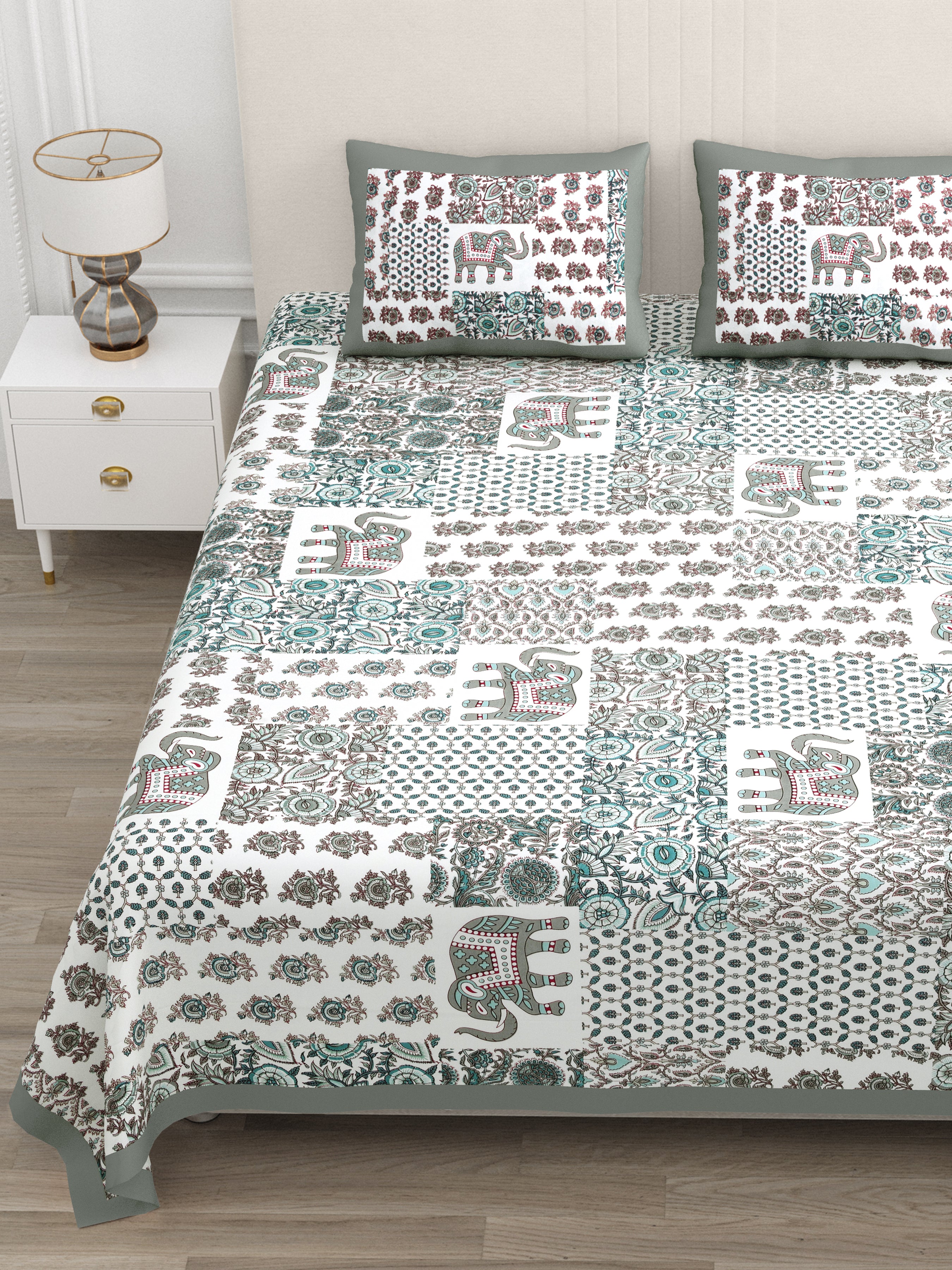 Grey Elephant Patchwork Design King size bedsheet