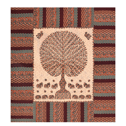 Tree of Life Cotton Bedsheet – Elephant Motif, Multicolor, 90x100 Inches