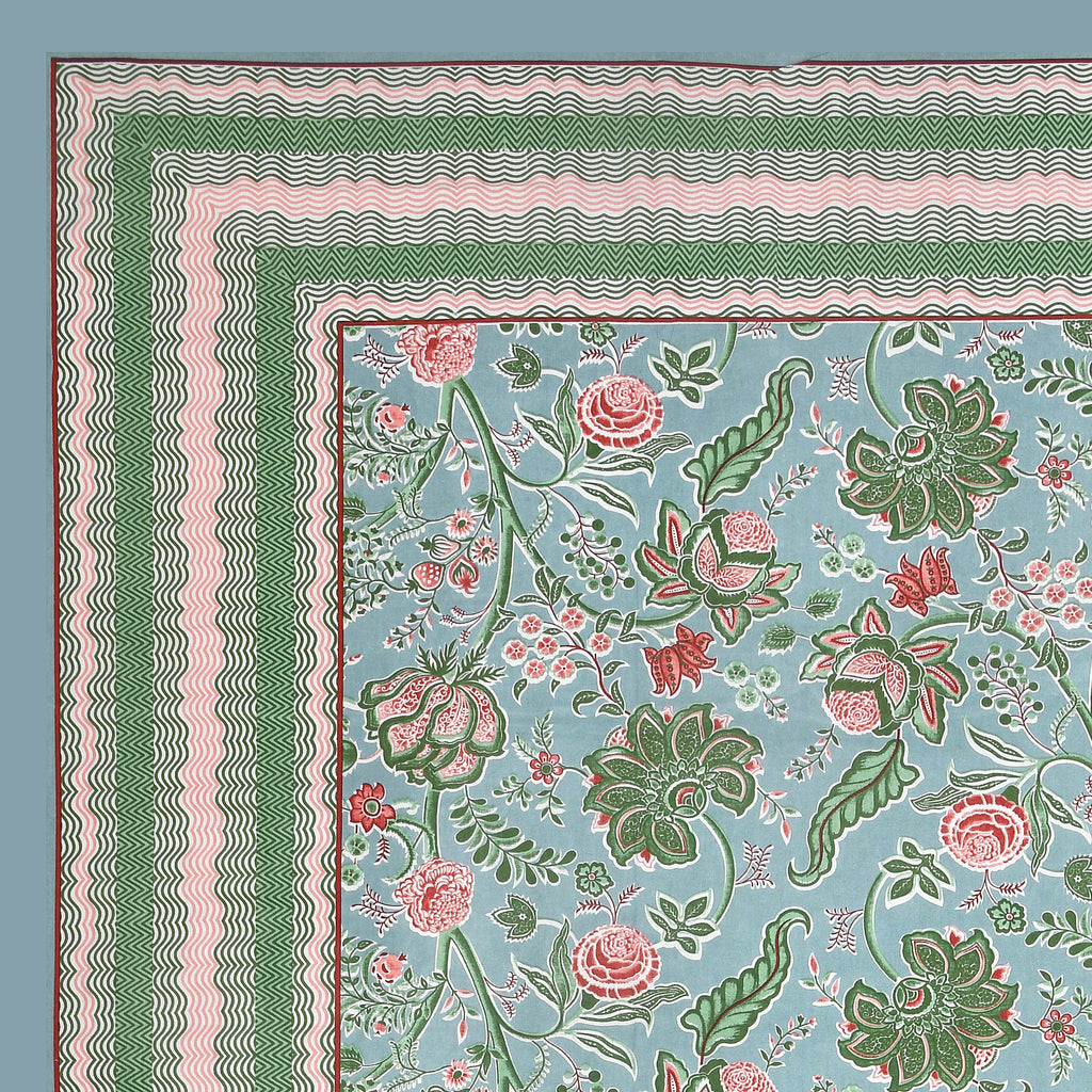 Blue Jaipuri Floral Print King Size Bedsheet