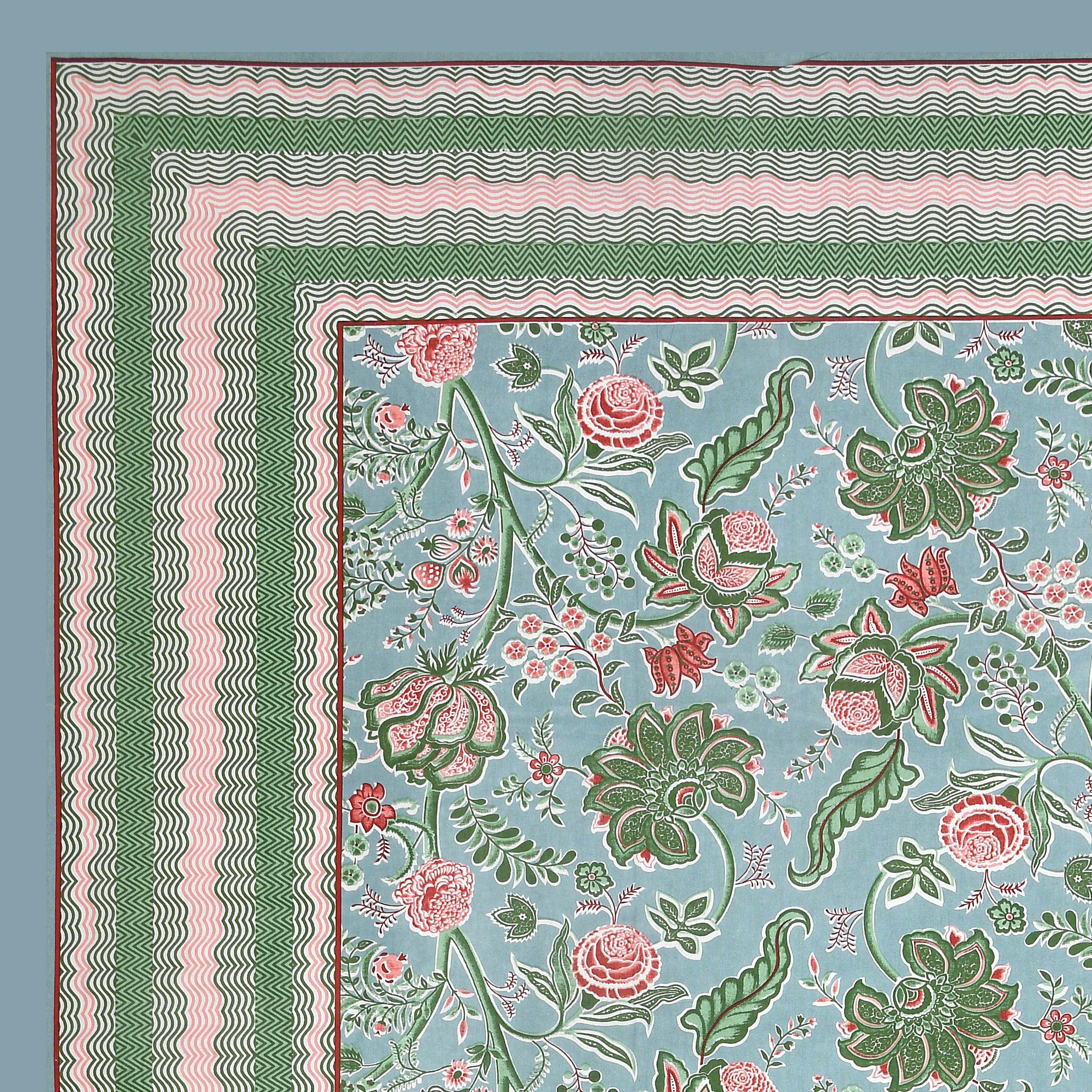 Blue Jaipuri Floral Print King Size Bedsheet