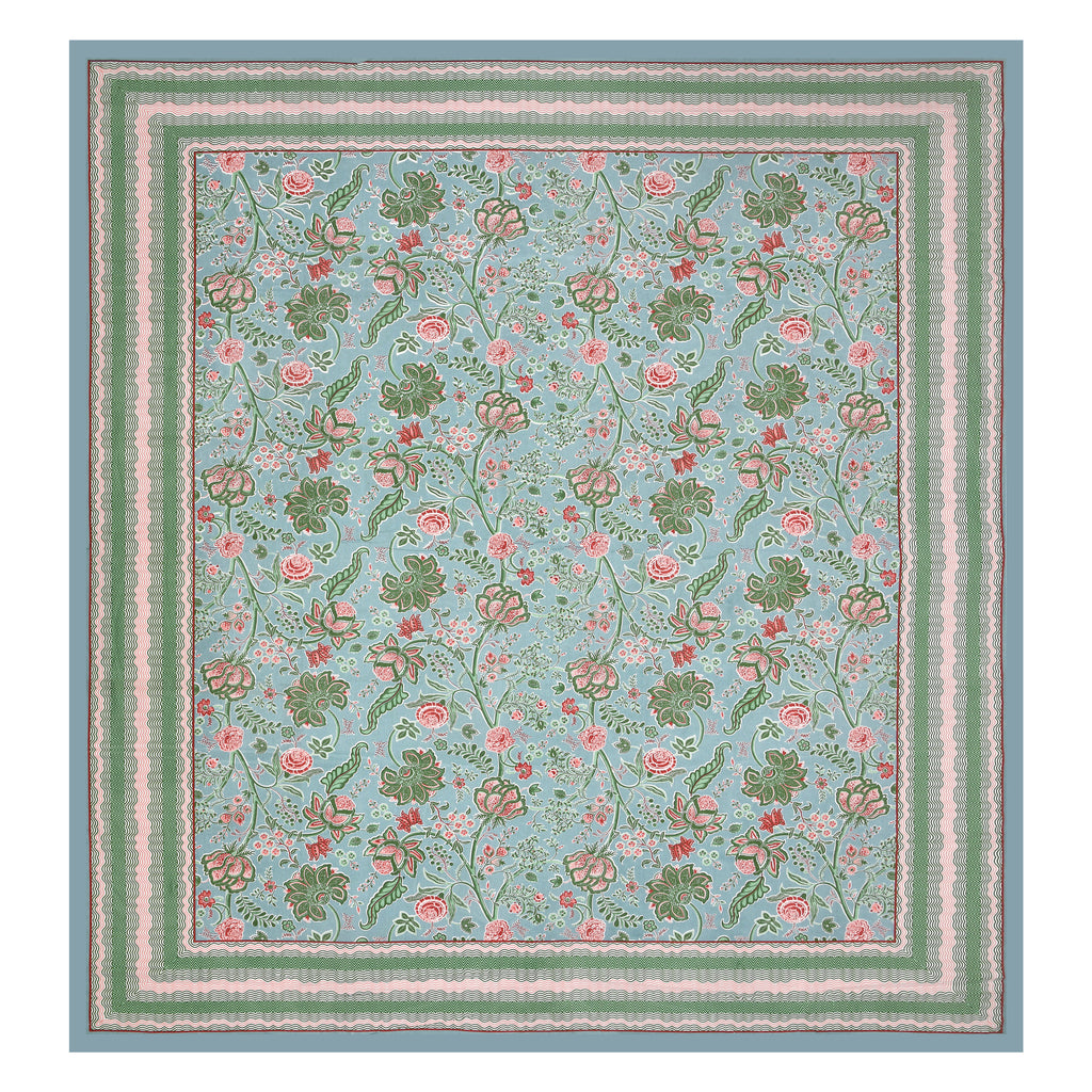 Blue Jaipuri Floral Print King Size Bedsheet