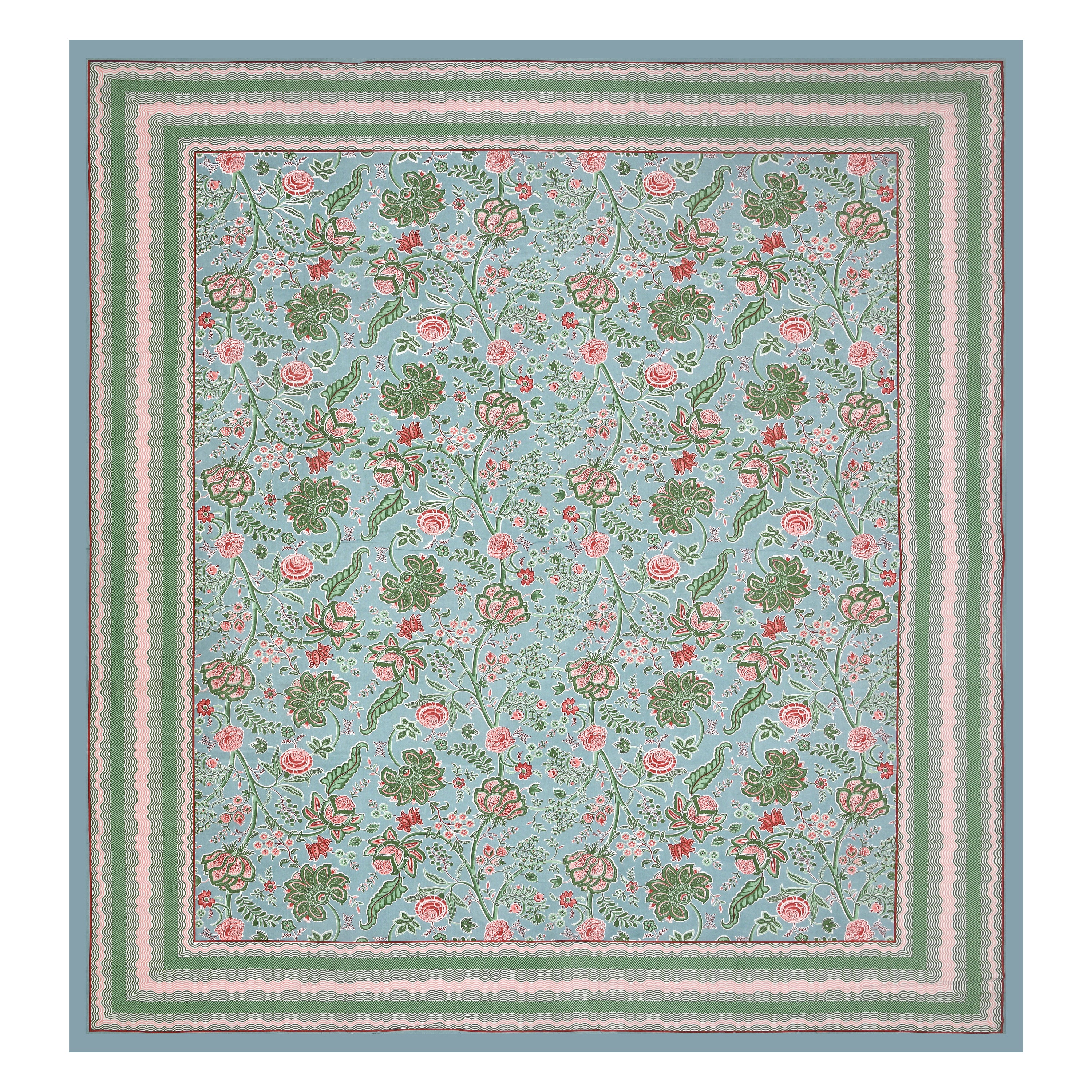 Blue Jaipuri Floral Print King Size Bedsheet
