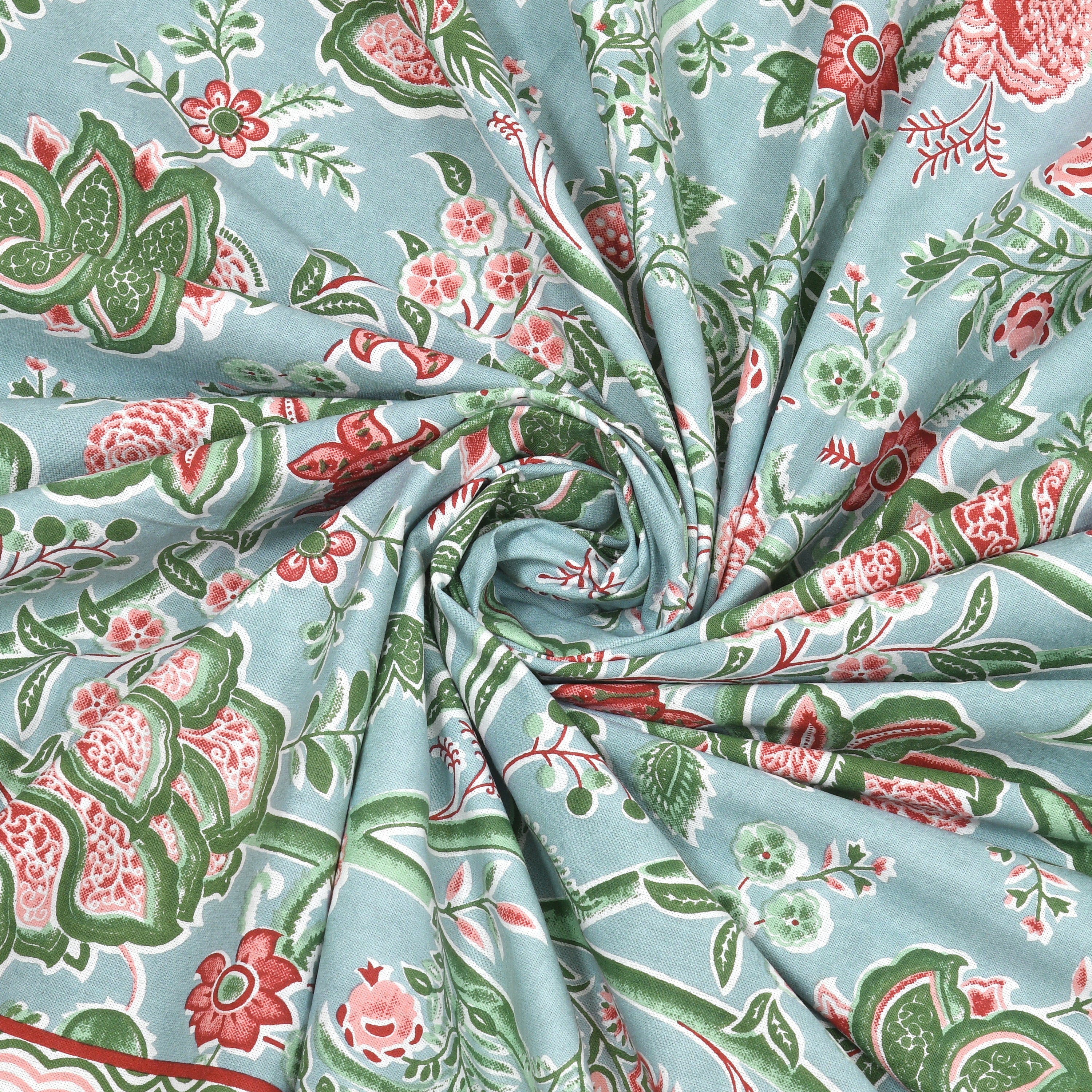 Blue Jaipuri Floral Print King Size Bedsheet